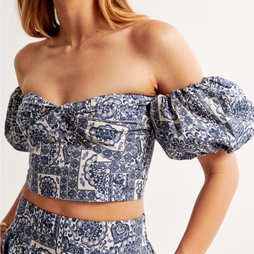 Blue Patterned Off-Shoulder Top